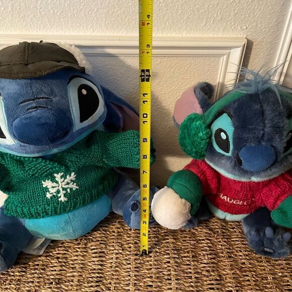 Disney Store Stitch Christmas Plush Naughty Winter Green Knit Sweater set of 2! - Picture 10 of 13